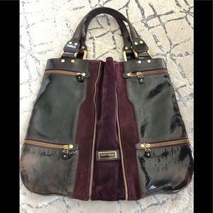 Jimmy Choo expandable suede and leather handbag